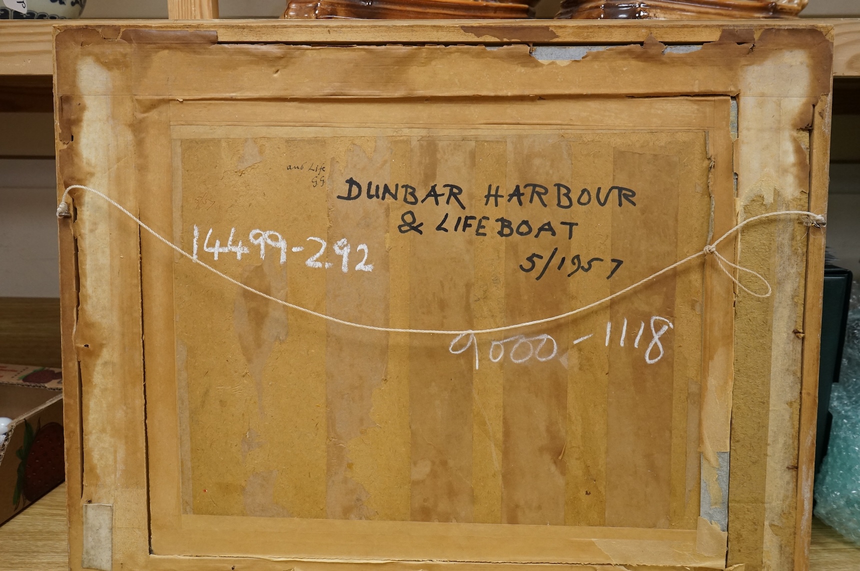 Scottish school, mixed media, Dunbar Harbour and Lifeboat, unsigned, 31 x 45cm